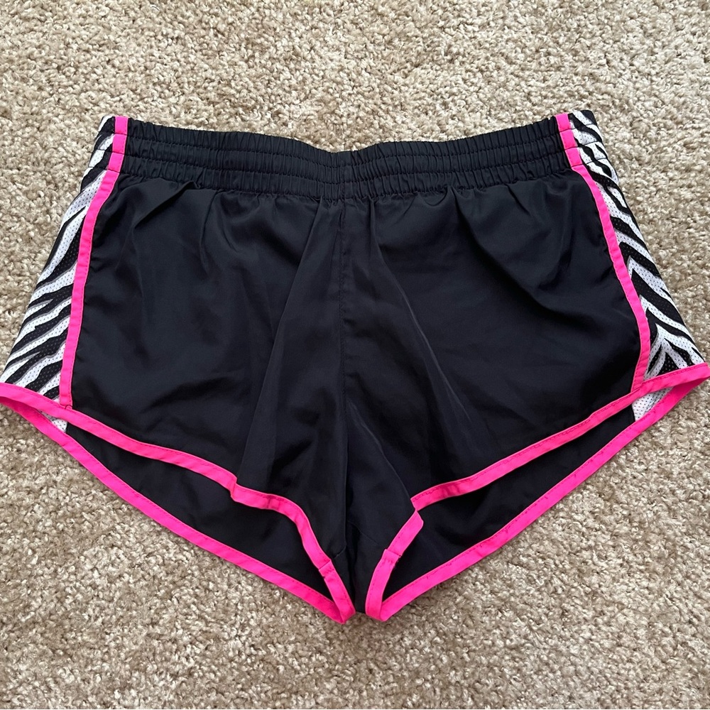 So Juniors Black and Pink Athletic Shorts with Zebra Trim